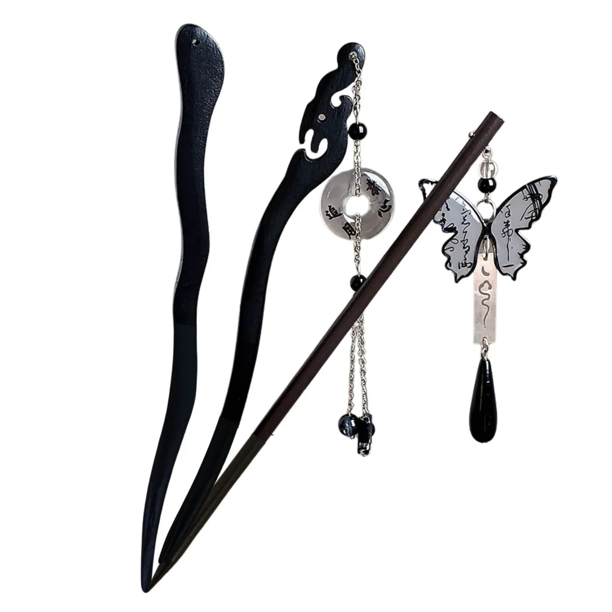 Dark Mystique Hairpin Set - 3-Piece Stylish Hair Sticks for Bold Hairstyles