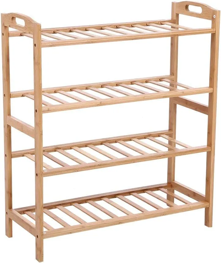 FPP Bamboo Wood Shoe Rack With 4 Tier 12 Pairs Shoe Shelf Storage Organizer