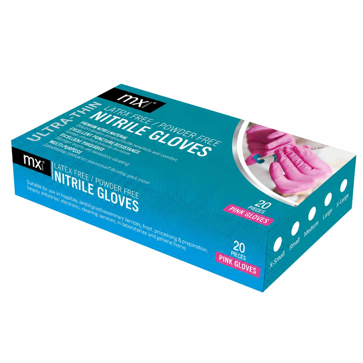 MX Pink Nitrile Examination Gloves Powder & Latex Free X-Small 2 Pack