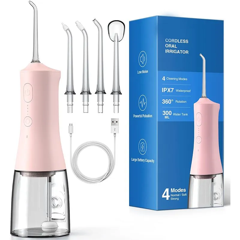 300ml Cordless Water Flosser - Portable Oral Irrigator for Teeth & Gum Care - Pink