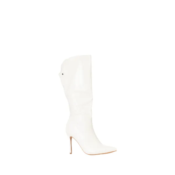 LaMara Paris Caily Women's Sleek Pointed Stiletto Knee-High Boots Off-White