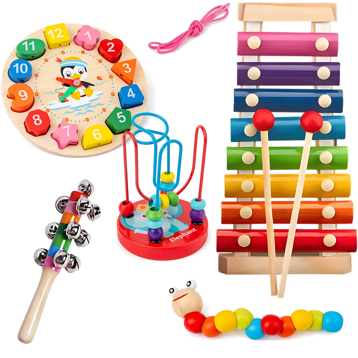 5 Piece Montessori Toys Wooden Toys for Toddlers Baby Learning Toys - B