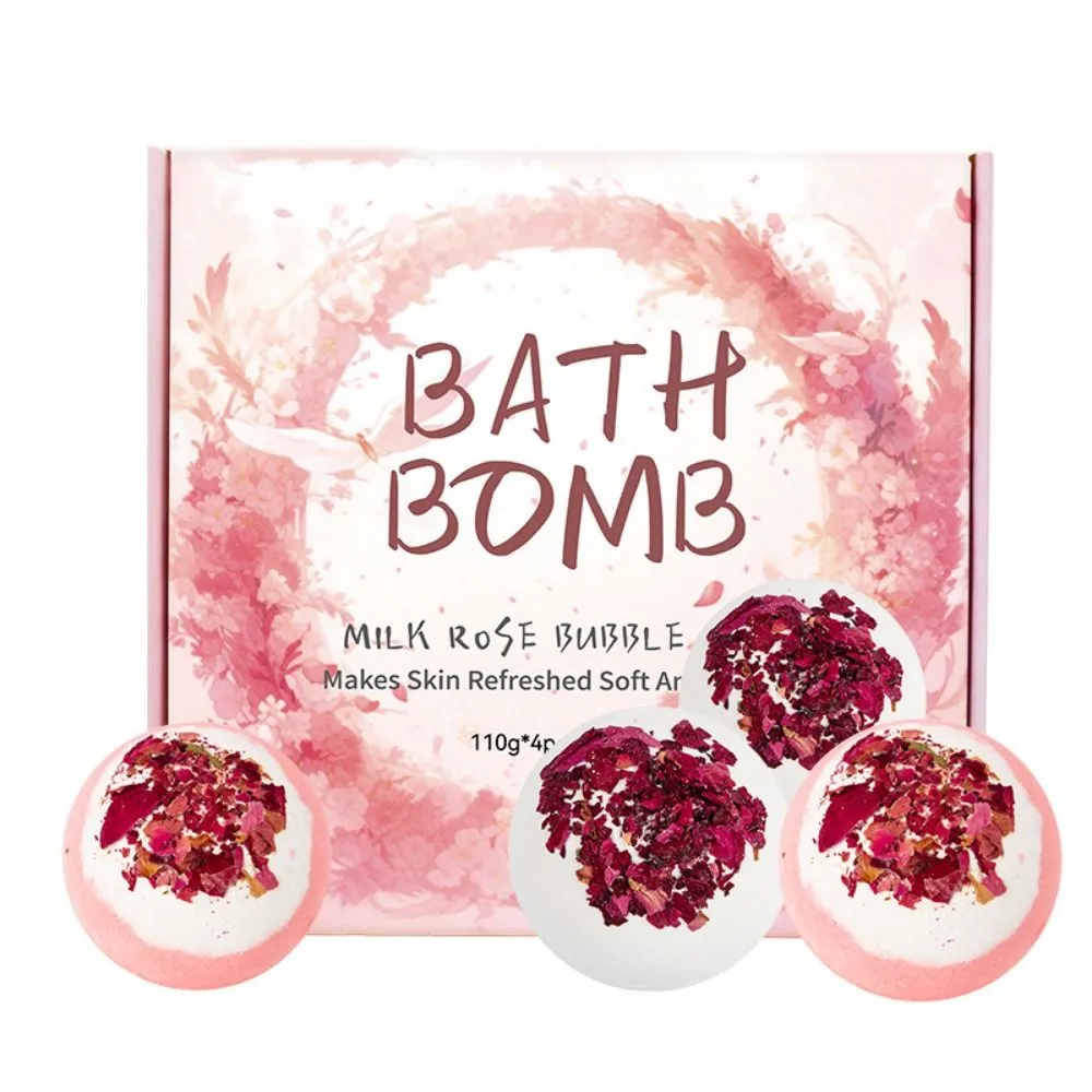2 Milk + 2 Rose Bath Bombs Dual Nourishment Aromatic Skincare