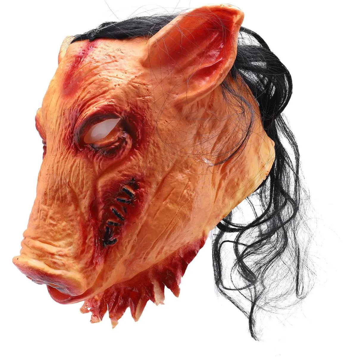 Halloween Scary Masks Novelty Pig Head Horror with Hair Cosplay for Women