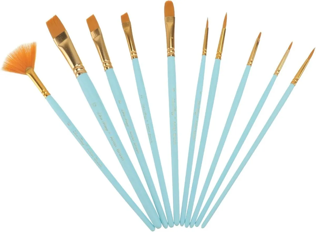 10Pieces Nylon Hair Paint Brush Painting Art Supplies for Beginners