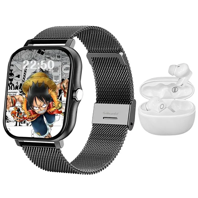 Men's Black Dual Strap Smartwatch & Auto-Pair Earphones - 1.83" HD