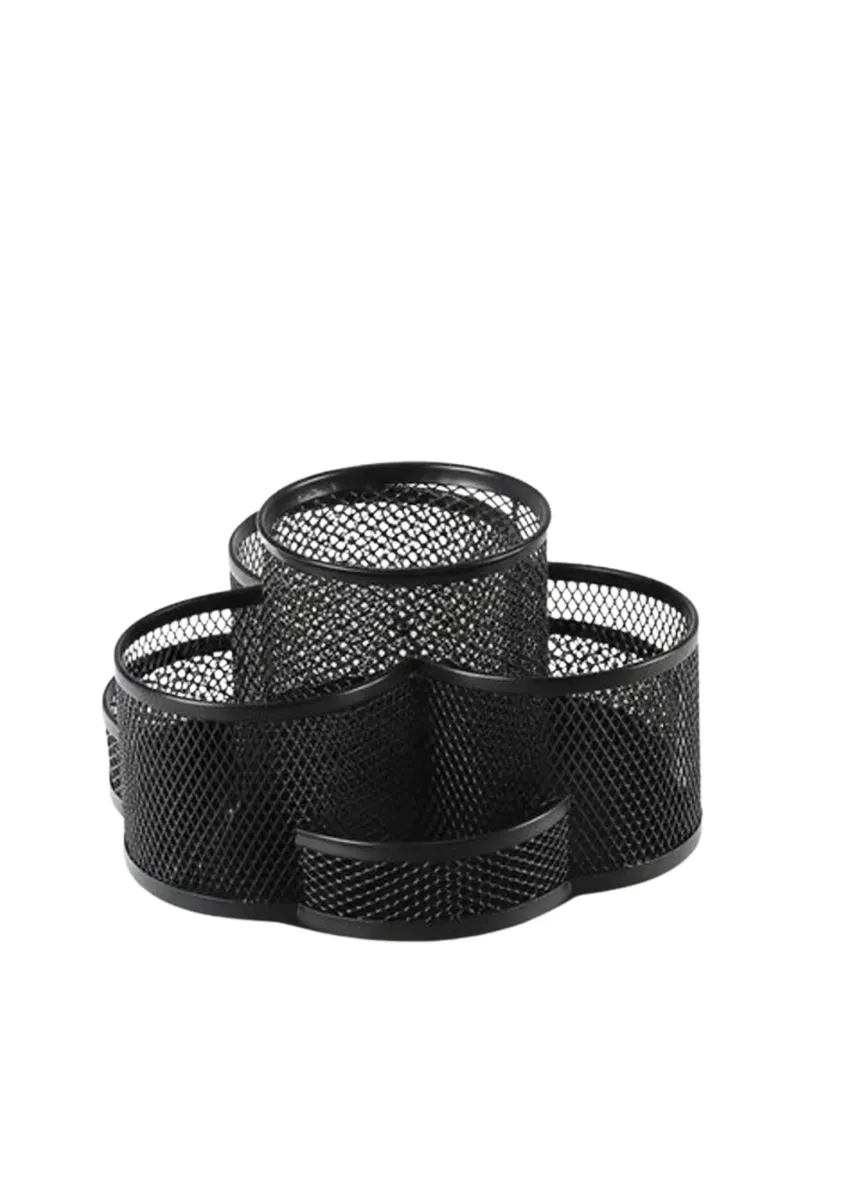 Round Black Mesh Desk Organizer for Office Supplies With 7 Compartments