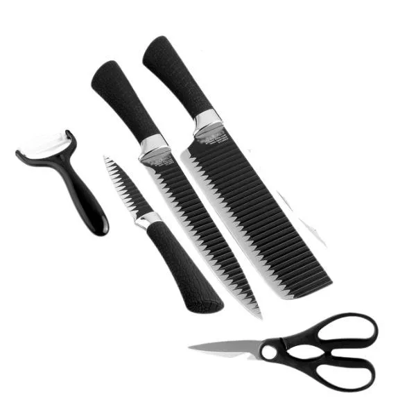 5 Piece Knife Set with Black Handles - Stainless Steel Kitchen Knives