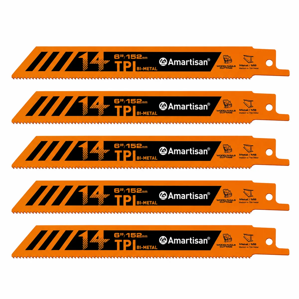 AMARTISAN 5-Piece Bi-Metal Reciprocating Saw Blade Set