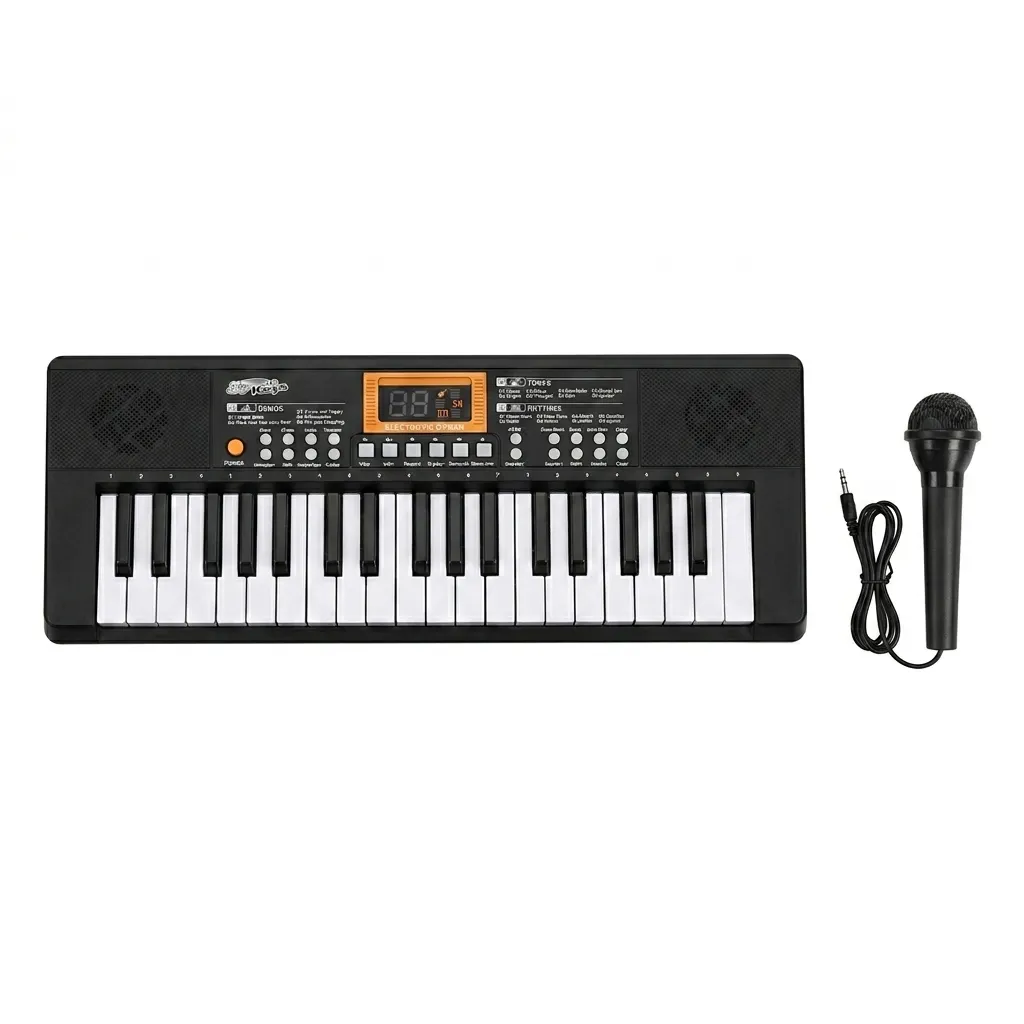 37-Key Electronic Keyboard with Wired Microphone for Kids - Black