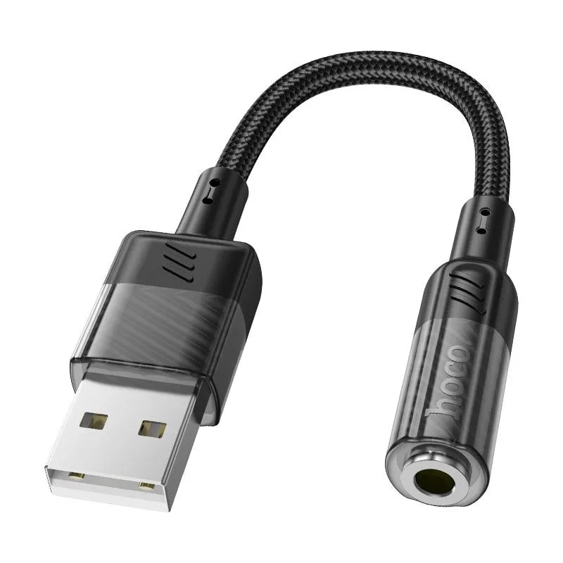 HOCO LS37 Hi-Fi transparent external sound card USB to AUX 3.5mm - 15cm - Black