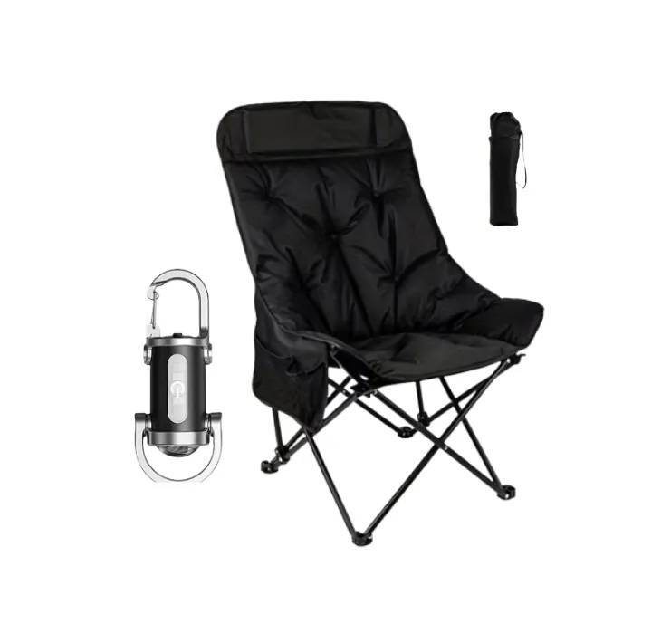 Expees- Camping Chair with Backrest Adjustment Plus Flash Light - Black