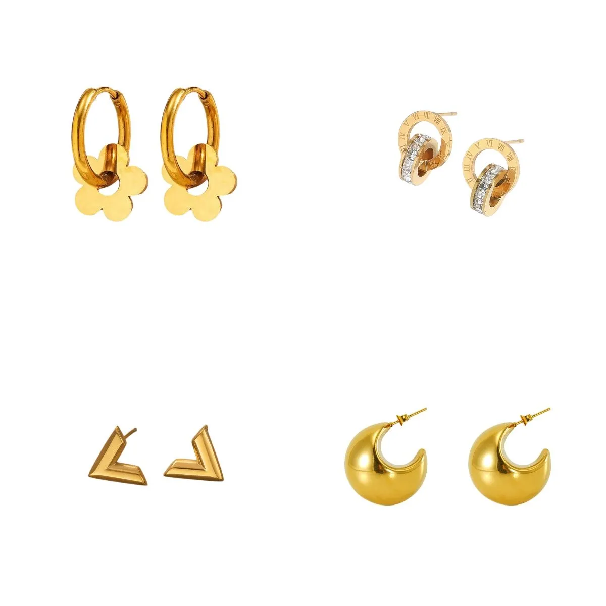 4 Pairs Gold Stainless Steel Earrings Multipack