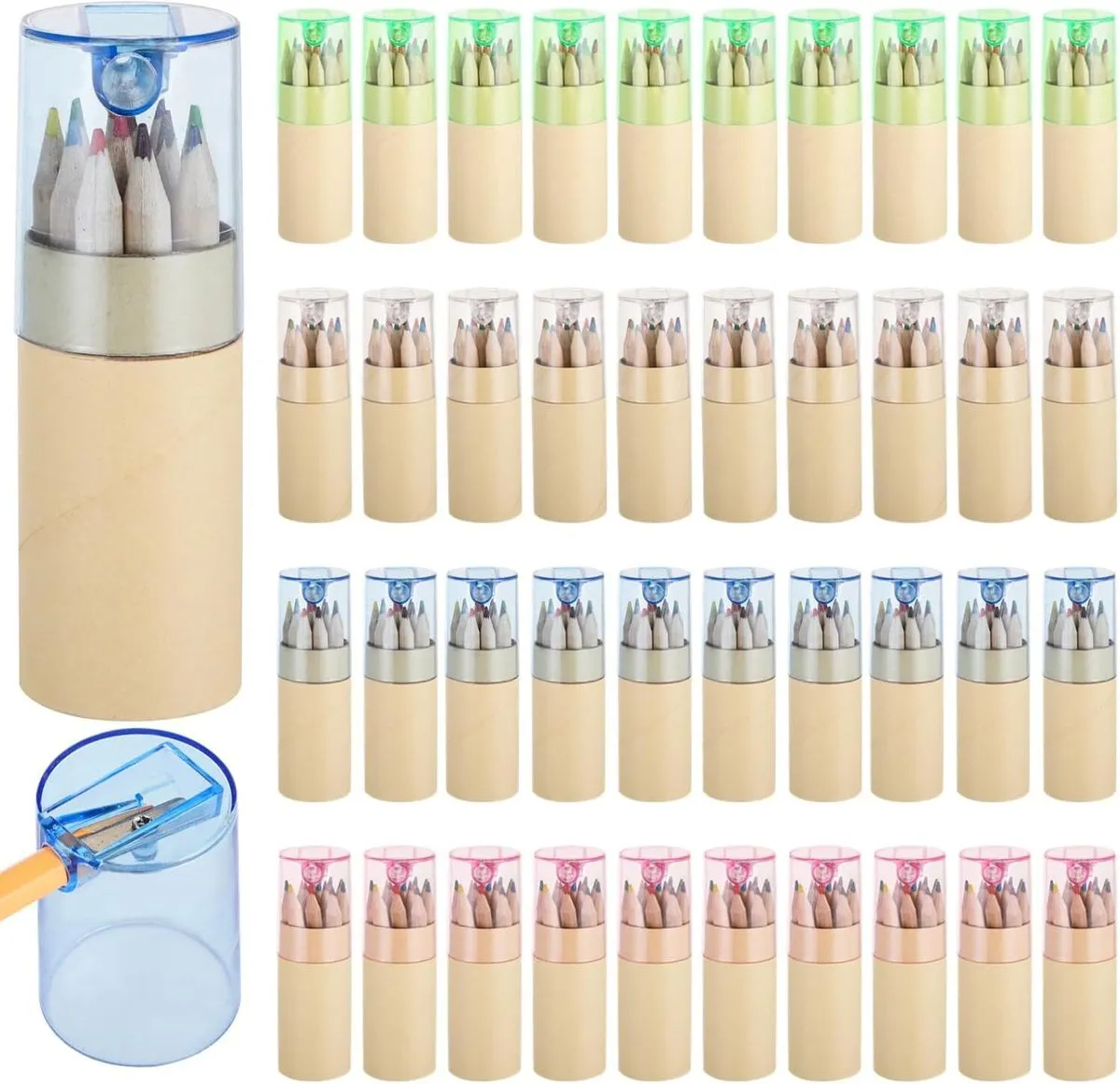 40 Mini Tubes of Colored Pencils with Sharpener Lid 12 Color Pencil Set