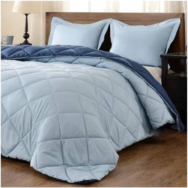 5 Piece Reversible Comforter set (NAVY BLUE&LIGHT BLUE)