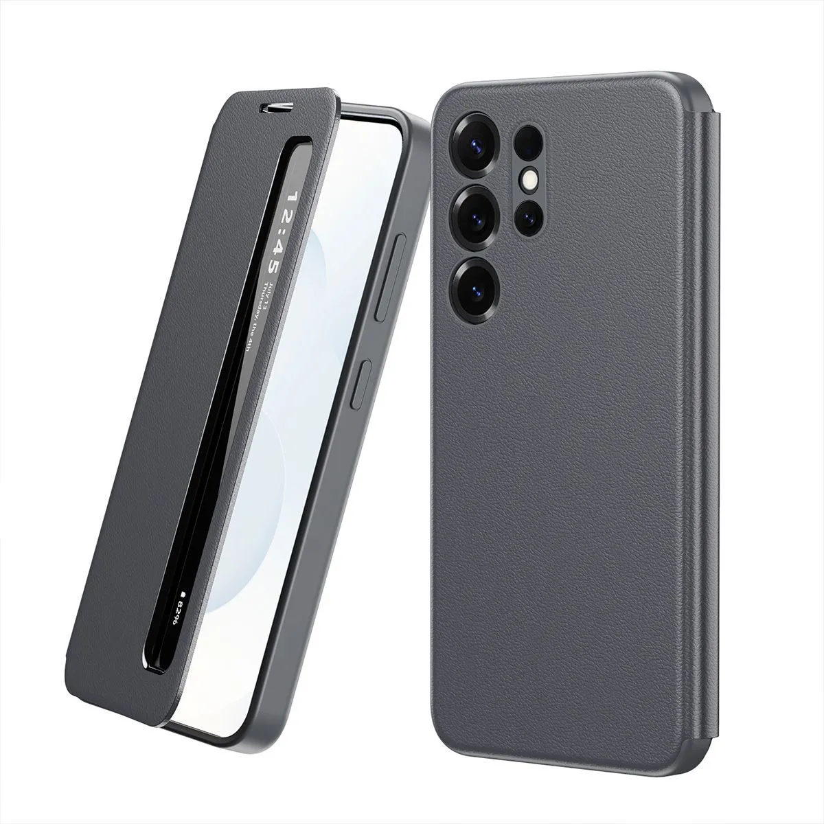Smart Window PU Leather Flip Cover Compatible With Samsung Galaxy S25 Ultra - Grey