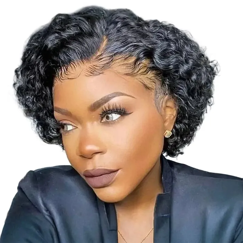 Short Curly Human Hair Wig Pixie Cut Lace Front Wigs 6inch Bresilienne