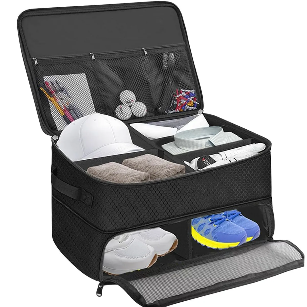 Golf Trunk Organizer, 2 Layer Golf Storage Bag Waterproof Golfer Organizers - Black