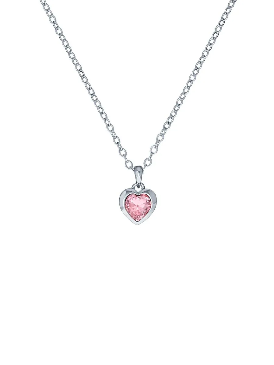 Crystal Heart Pendant Necklace For Women - Pink