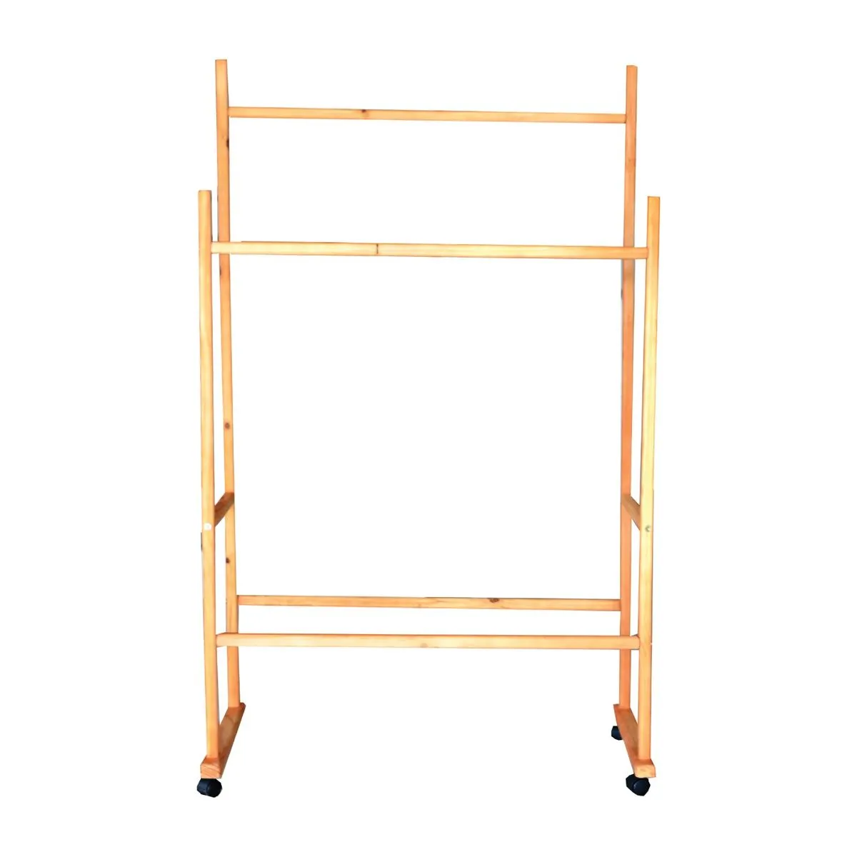 Modern Wooden Double Pole Clothing Rack with Wheels by Woodly - Nature Brown