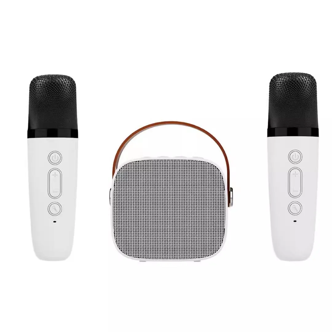 White Bluetooth Speaker with 2 Microphones - Wireless Karaoke System