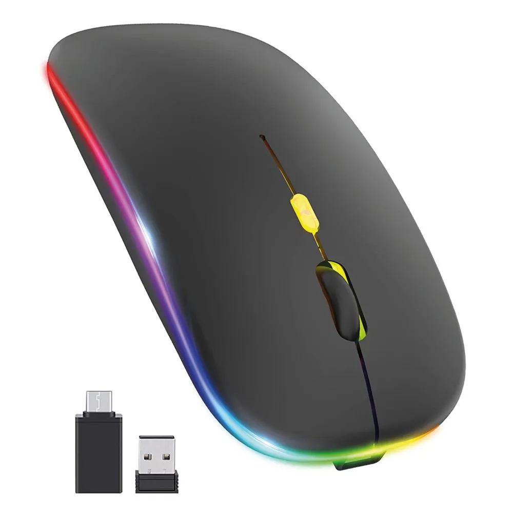 Ntech Slim Rechargeable RGB LED Wireless Optical Mouse - Black