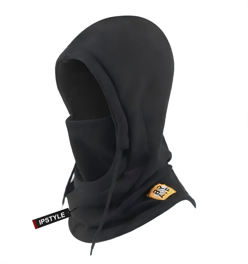 Winter Warm Hooded Hat Windproof Thickened Polar Fleece Ski Cycling Neck - Black