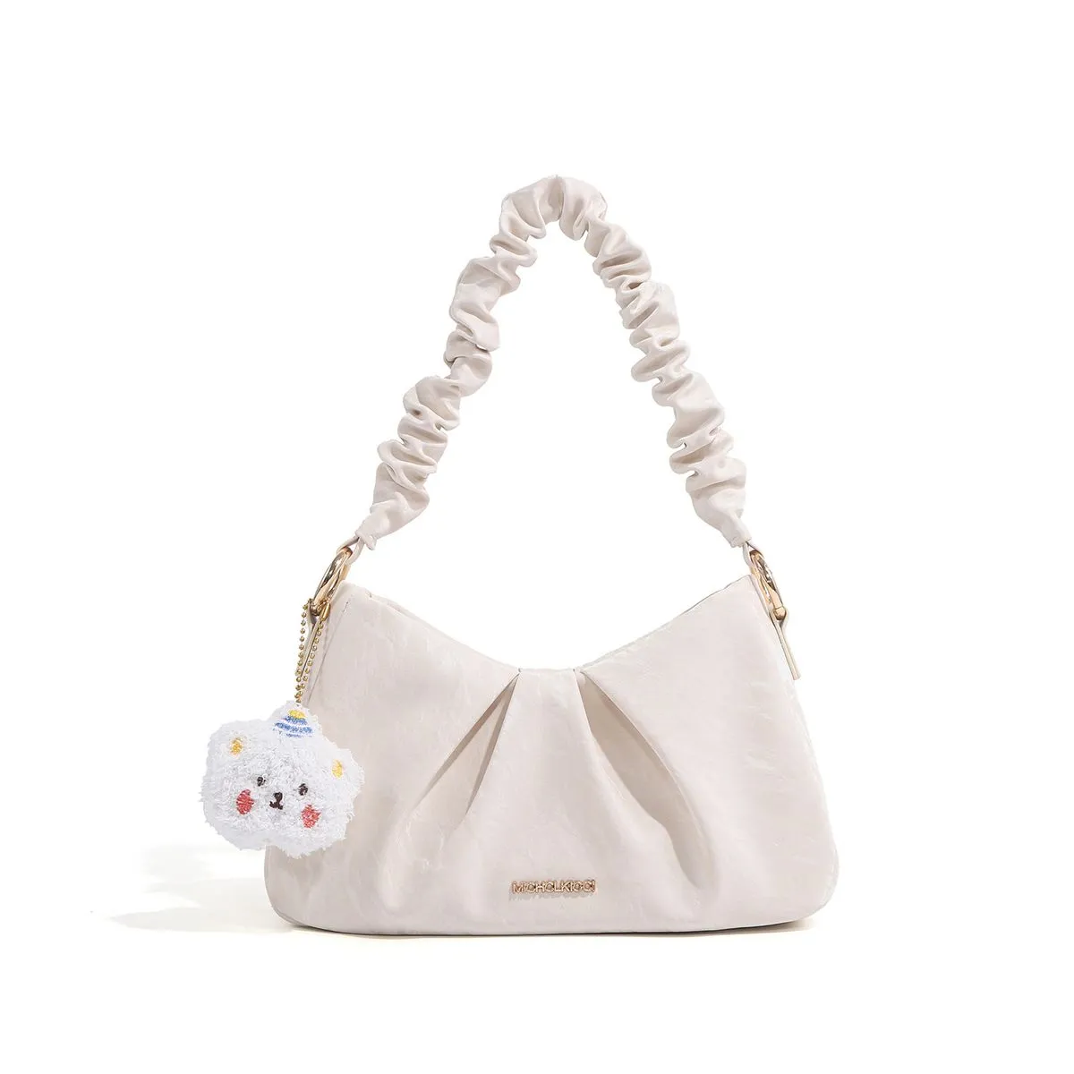 Milky White Quicksand TexturePleated Cloud Underarm &Hand Tote Bag