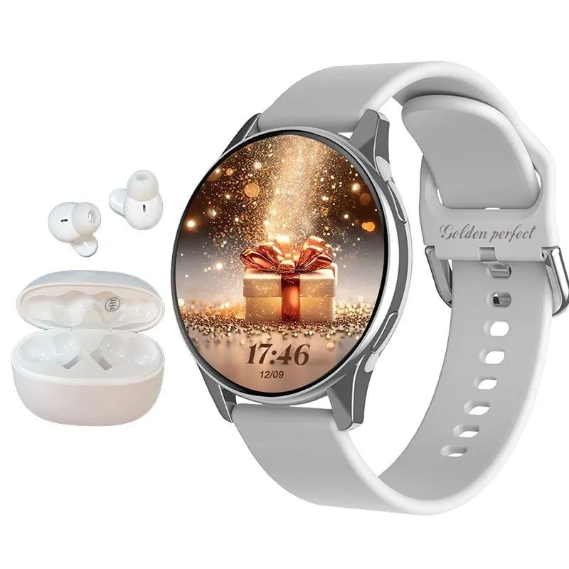 Silver Men's Smartwatch & Auto-Pair Earphones Set - Suits for Android & IOS
