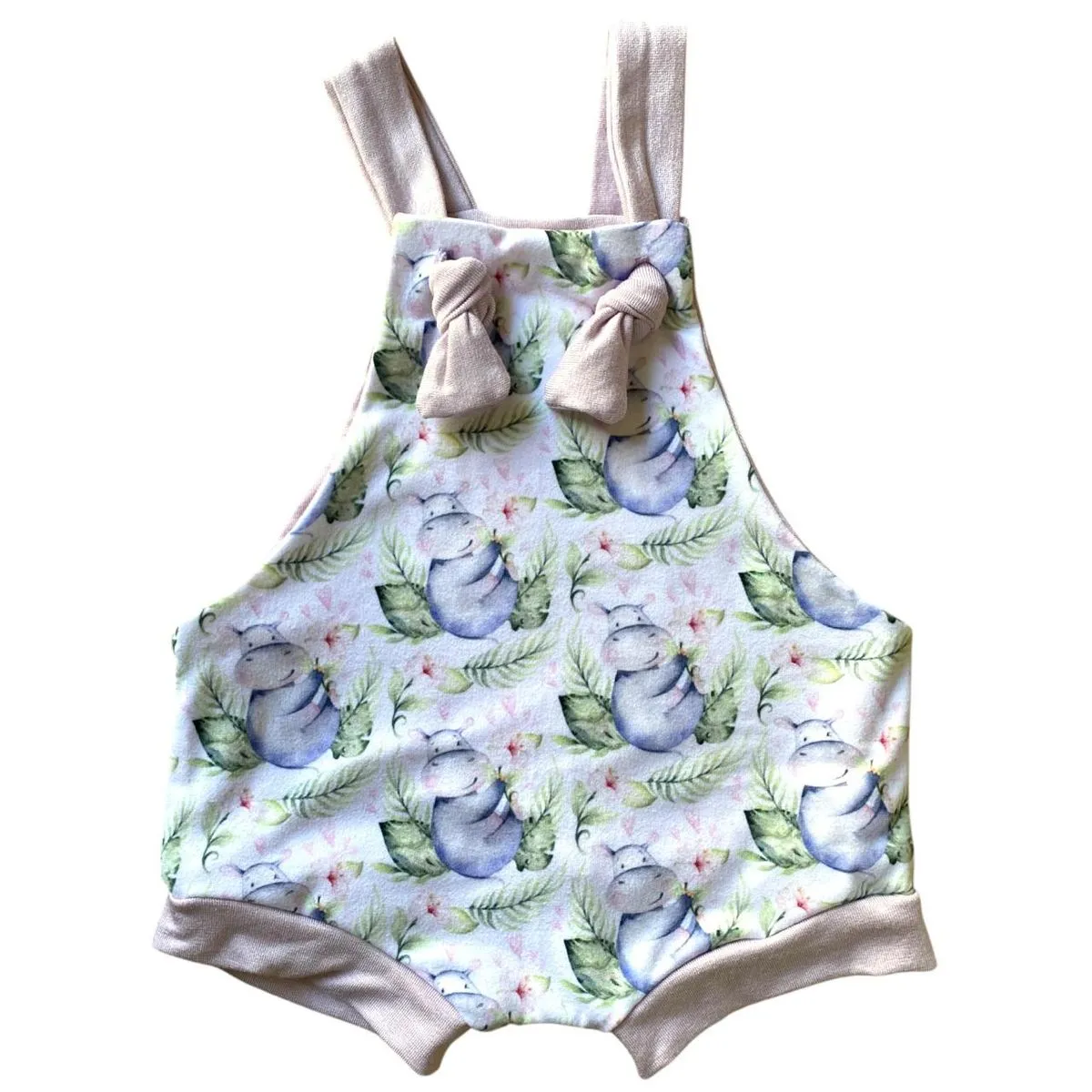 Baby Girl Watercolour Hippo Knotted Dungaree Romper - 0-3 months
