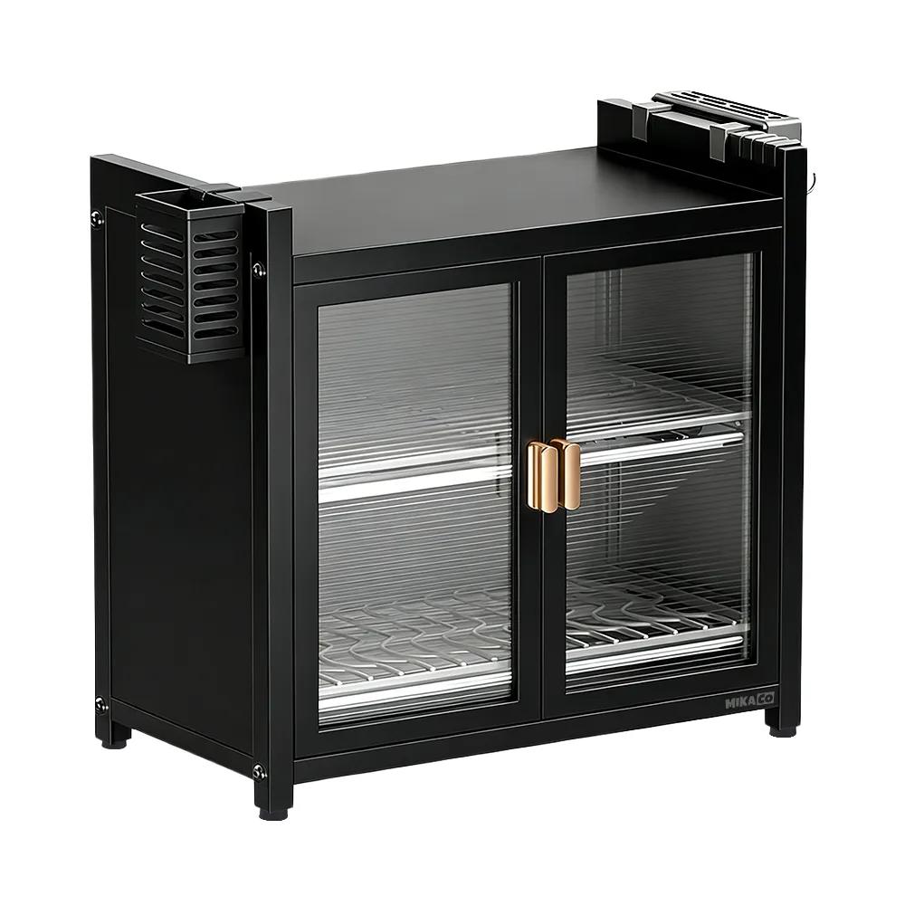 MIkaco Multi-Tier Kitchen Dish Drying Cabinet with Double Doors - Black