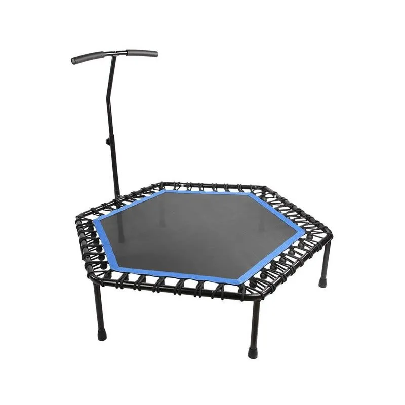 Hexagonal Shape Indoor Adjustable Handle Fitness Trampoline - Blue