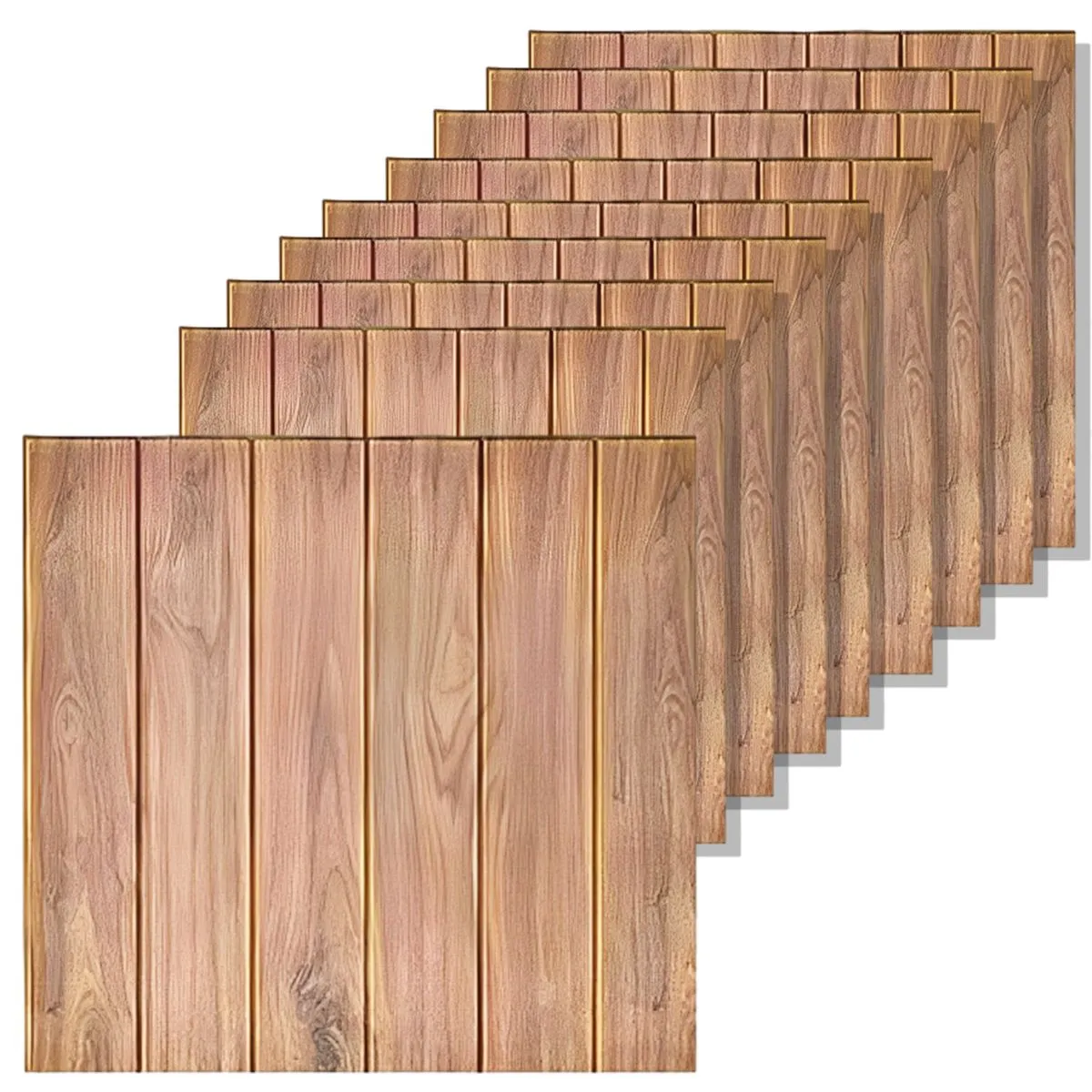 Self Adhesive Wallpaper Wall Tile Stickers Wood Plank Faux Film Covering - 10 Pack - Brown