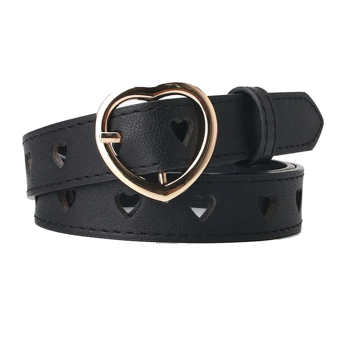 Faux Leather Belt - Pin Buckle, Hollowed-Out Perforation-Free Belt
