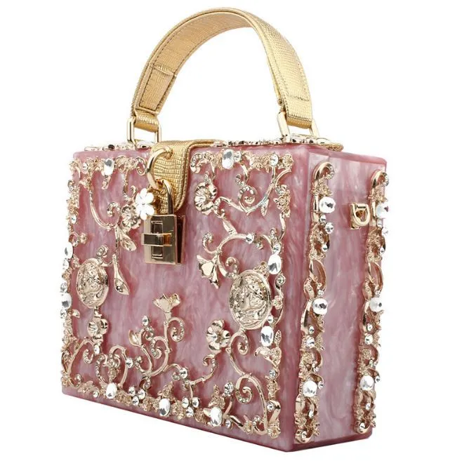 Acrylic & Flower Designer Shoulder Bags for Women Crossbody Bag Rhinestones