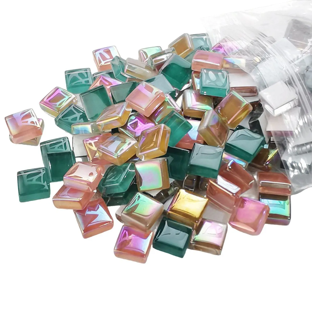 1kg Mixed Mosaic Jade Square Crystal Glass Tiles for DIY Craft - Green&Pink