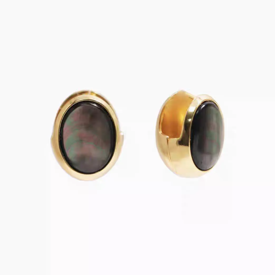 Handmade Red Agate and Natural Mother of Pearl Drop Earrings - Black, Gold