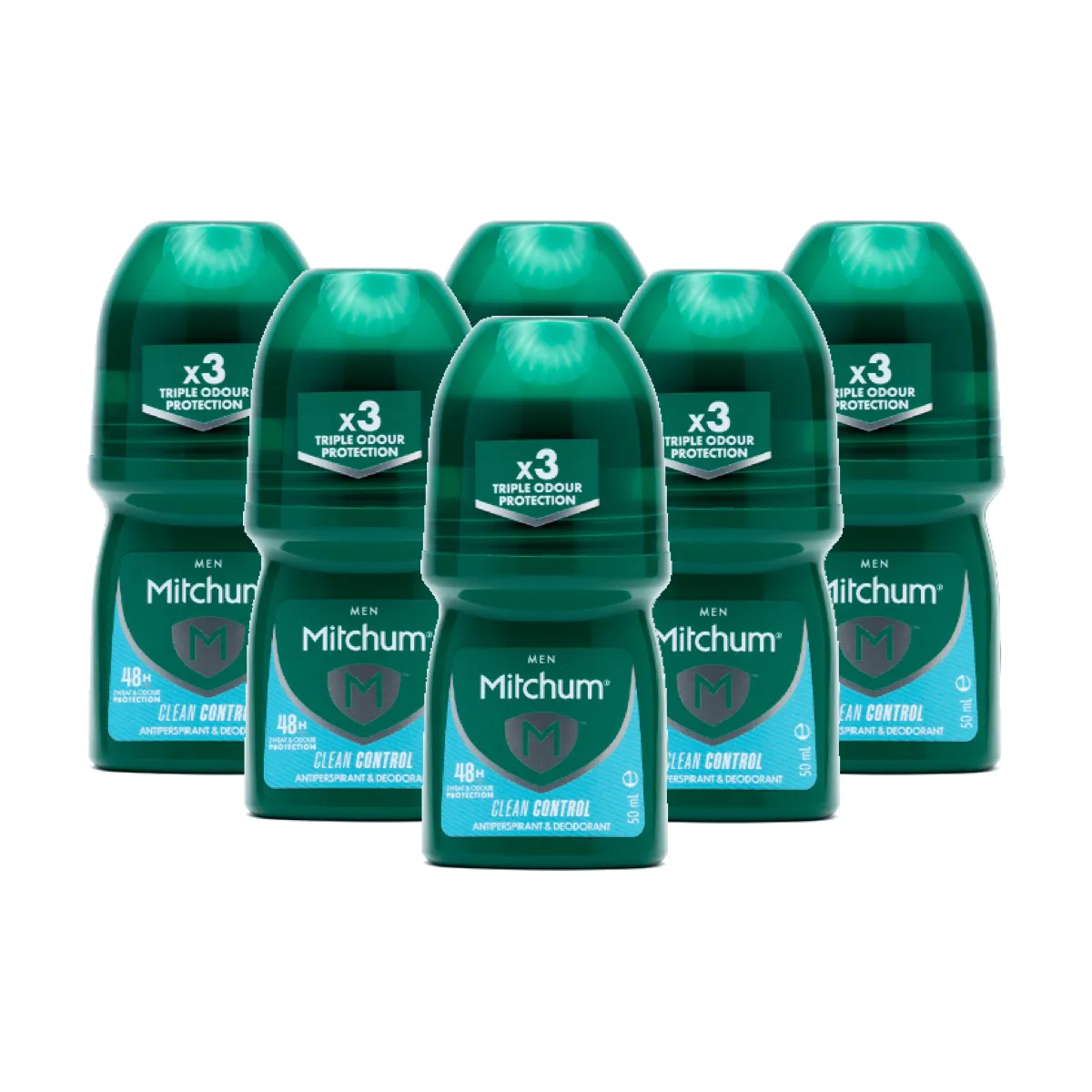 Mitchum Anti-Perspirant Deodorant Roll-On Clean Control 50ml 6 Pack