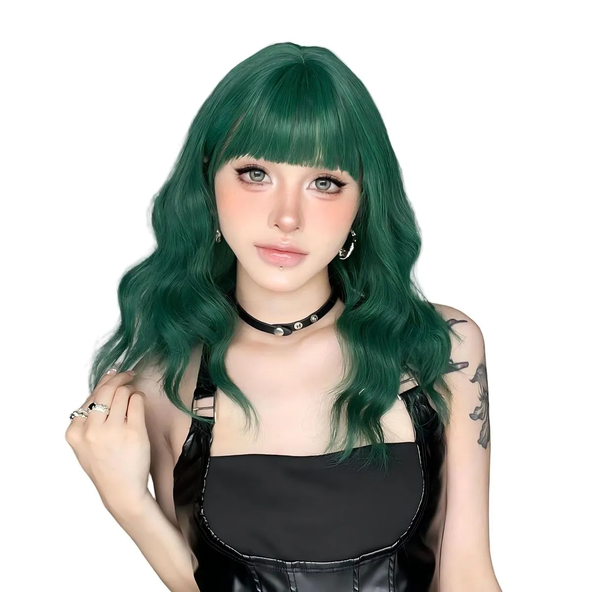 Natural-Looking Dark Green Water Wave Short Curly Wig