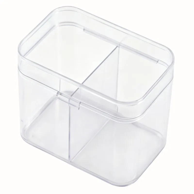 2 Compartment Clear Plastic Cotton Pad Storage Box Dustproof Flip Lid