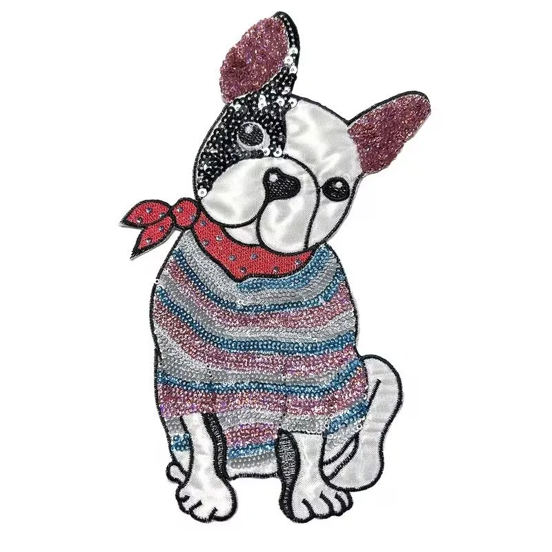 Craft DIY Cartoon Bulldog Sequin Iron-On Patch (26x16.5cm)