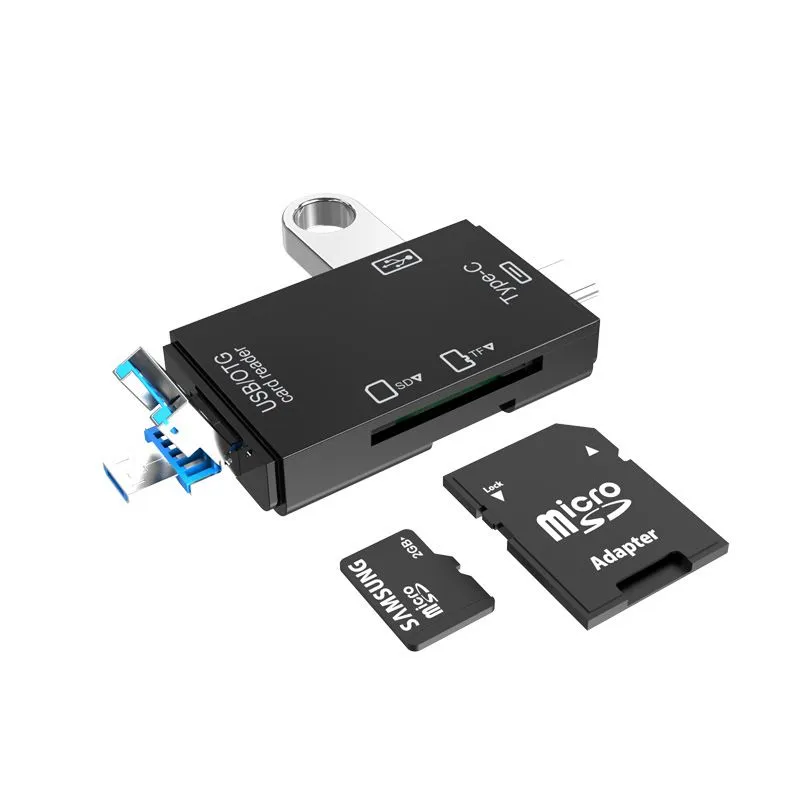 6-in-1 OTG Card Reader USB 3.0 High-Speed Adapter for Mobile Phone - USB 6 in 1 Black
