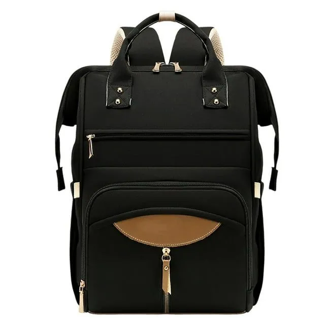 Multifunctional Waterproof Travel Diaper Backpack with Diaper Changing Pad - Black
