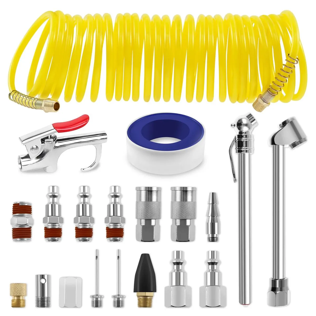 Aluminium Alloy Air Duster Blow Gun Kit with Nozzle and Hose - 20 Pieces