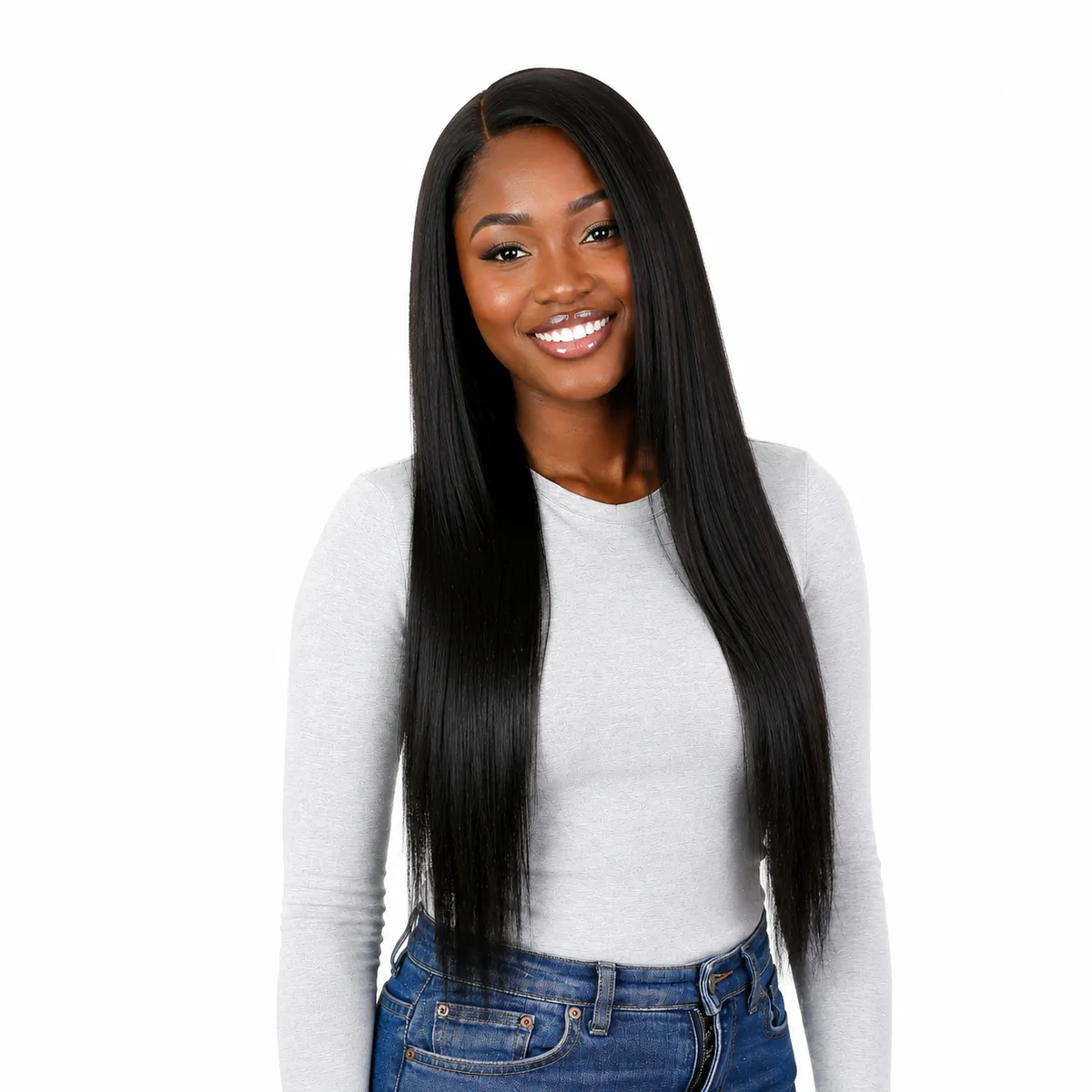 Magic 22In Black Straight Synthetic Glueless Wig Easy Install for Beginners - Black