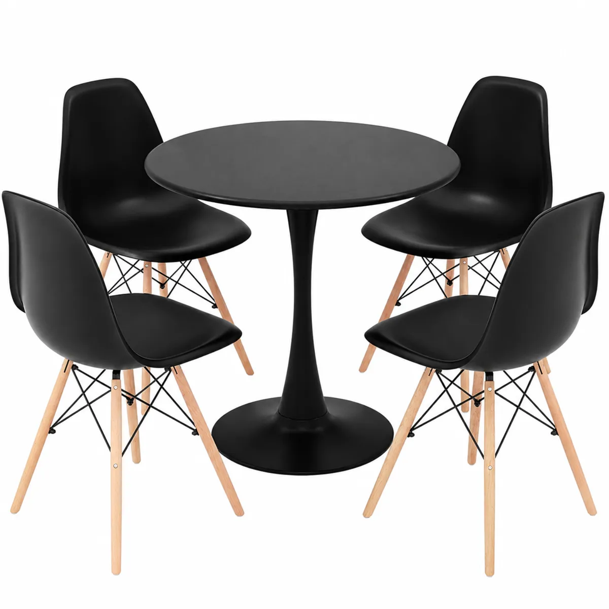 Modern Black Round Dining Set with 4 Chairs