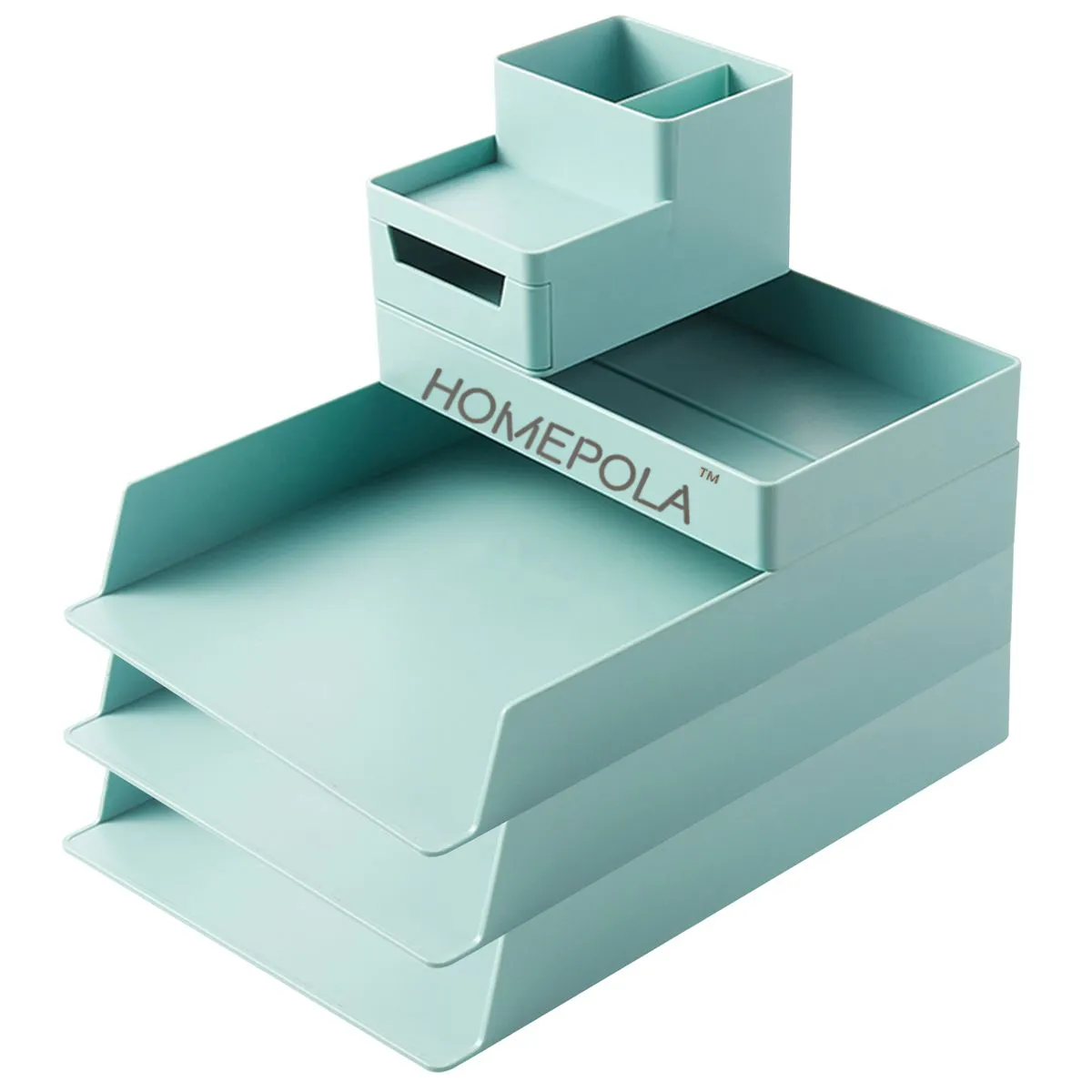 HOMEPOLA Stackable Stationery Organizer Desktop File Tray, 5Modular design - Green