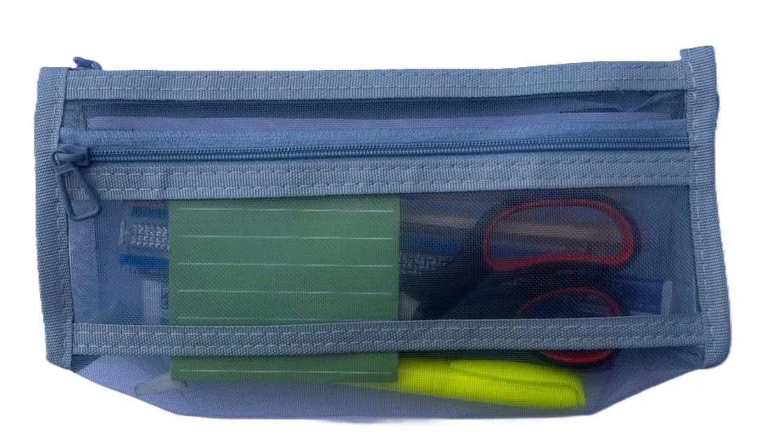 15 piece Mesh Pencil Case with Stationery Set - Blue