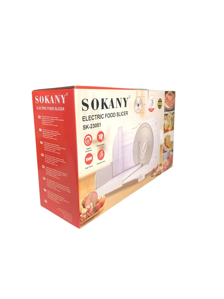 Electric Food Slicer - White, 150W Motor, Adjustable Slicing Thickness