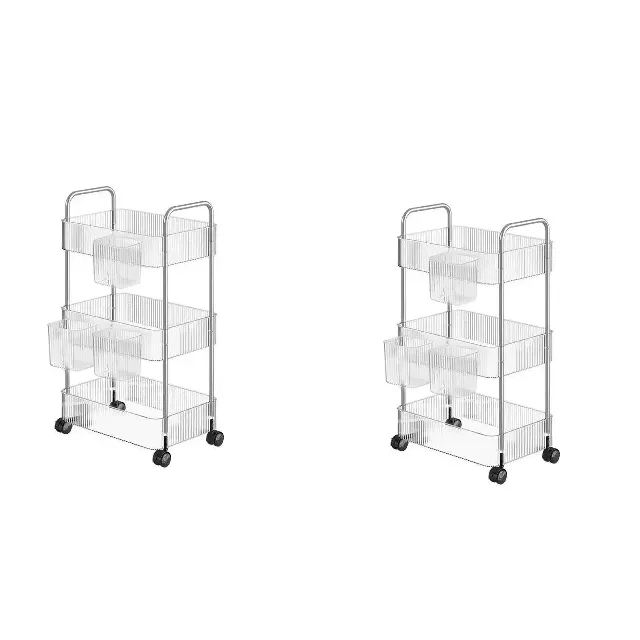 2 Pack-Transparent Plastic Storage Trolley